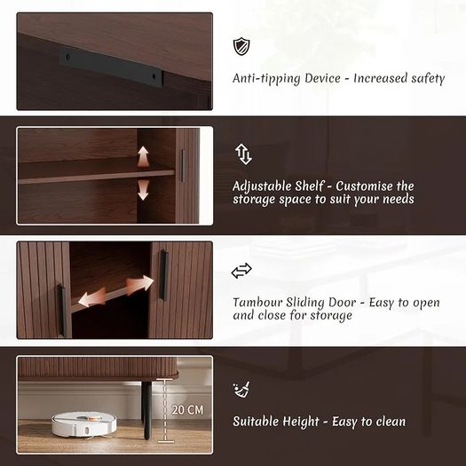 Sideboard, Buffet Storage Cabinet for Living Room, Kitchen Cupboard with Tambour Sliding Door, Storage Unit for Modern Home Dinning Room,Walnut