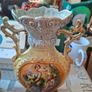 Pair of Art Nouveau Italian Glazed Ceramic Twin-Handled Vases, each with Scalloped Rim, Molded Scrolling Handles with Gilt Highlights Postage Available or Collection Image 8