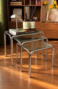 Mid century nesting tables - chrome & glass