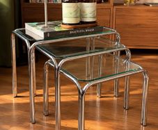 Mid century nesting tables - chrome & glass