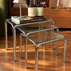 Mid century nesting tables - chrome & glass