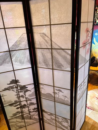 Japanese Shoji 4 Panel Folding Room Divider Mount Fuji