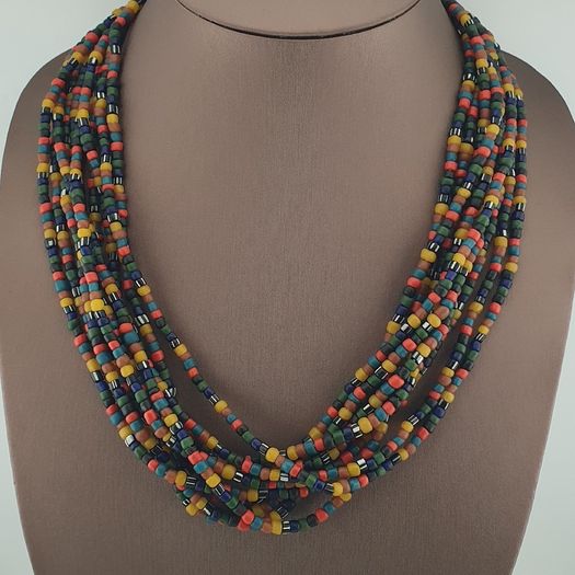 Antique African Style MultiColor 4 -5 mm Glass Beads Necklace Strand