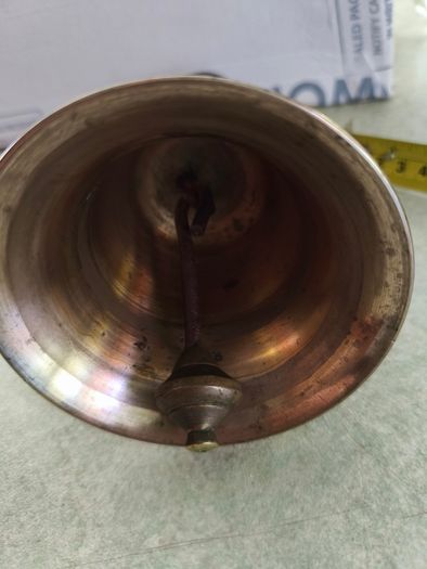 Antique Brass School Bell With Wood Handle