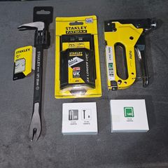 Stanley Fatmax Pry Bar, 50 x Stanley Fatmax blades & 3 in 1 Heavy Duty Tacker includes: 3,000 staples & brad nails