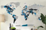 3D Premium Wooden World Map with Country Borders Country Names Capital Names US and Canada Borders and Names World Biggest City Names World