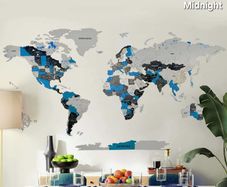 3D Premium Wooden World Map with Country Borders Country Names Capital Names US and Canada Borders and Names World Biggest City Names World