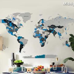 3D Premium Wooden World Map with Country Borders Country Names Capital Names US and Canada Borders and Names World Biggest City Names World