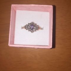 9C Yellow Gold Diamond and Amythest cluster Ring