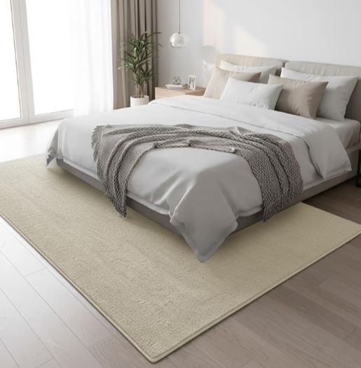 Non Slip Backing, Fluffy Soft 600GSM Thick Low Pile, Extra Large Bedside Carpet For Bedroom, Kids Nursery Room, Non Shedding, Beige,160x230 cm