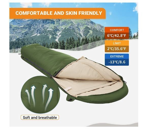 Mummy Sleeping Bag for Adults Kids Children Junior 3 Season Winter Double Layer 300GSM Lightweight Single Compact Thermal Warm