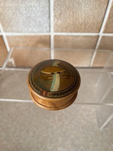 Vintage Handpainted Terracotta Ashtray & Round Carved Wooden Handpainted Trinket Box