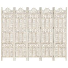 Hand carved 5-Panel Room Divider White 200x165 cm Solid Mango Wood