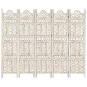 Hand carved 5-Panel Room Divider White 200x165 cm Solid Mango Wood