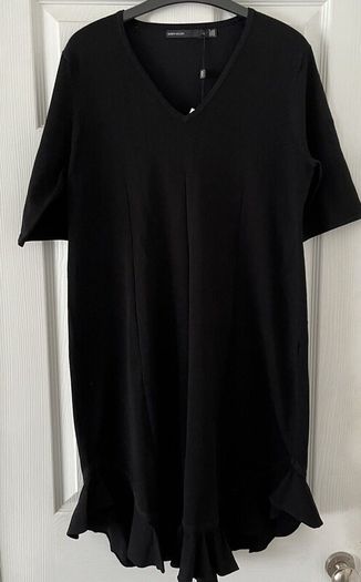 New With Tags Karen Millen Black Frill Hem Tunic Knit Mini Jumper Dress