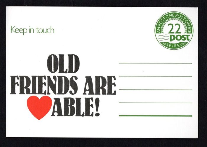 1984 Ireland "Old Friends are Loveable", Keep in Touch An Post pre-paid postcard mint