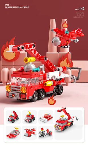 6IN1 Building Blocks City Fire Car Police Truck Engineering Crane Tank Helicopter Bricks Set Toys Works with Lego  for Children Kids