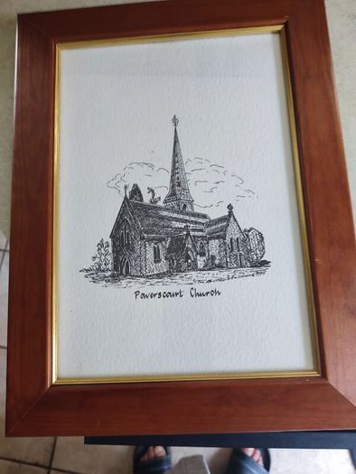 Framed Print of New Church at Powerscourt, Wicklow (engraving)