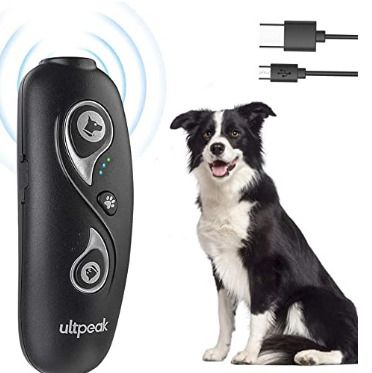 ULTPEAK Anti Barking Device Rechargeable 2 in 1 Dog Bark Deterrent& Cat Toy with Double Frequency Mode 16.4 Ft Range LED Indicator Safe for Dogs and Cats