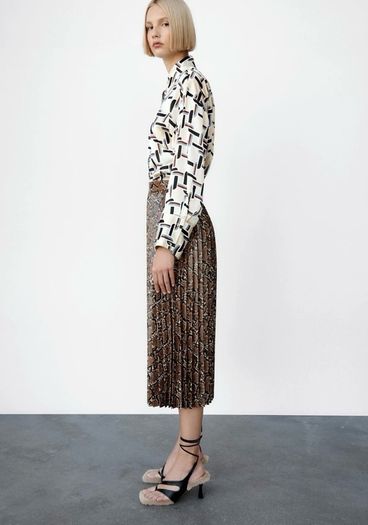 Fab Zara Limited Edition Ecru Satin Geometric Print Blouse