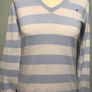 Tommy Hilfiger Ladies Light Blue & White Stripe V Neck Jumper Size Small Image 2