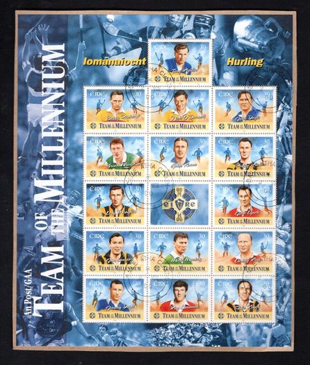 2000 Ireland Hurling Team of the Millennium Commemorative Sheet Fine CDS Used with Dublin cancel of 2nd August 2000 (First day of issued) on envelope extract.