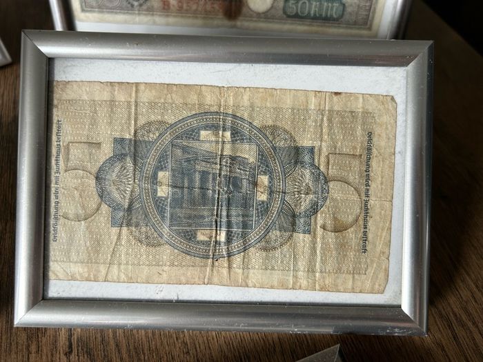 Set of 5 Vintage Banknotes in Frames  Historical Currency Display