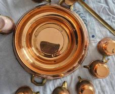 ANTIQUE Copper Punch bowl with cups with hook  & ladel