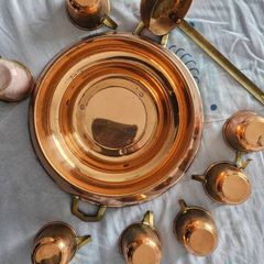ANTIQUE Copper Punch bowl with cups with hook  & ladel