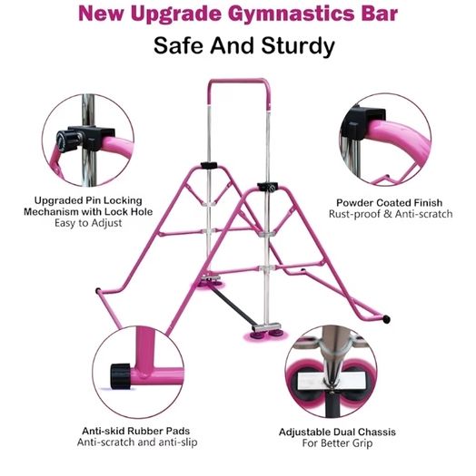 Gymnastics Bar Folding Gymnastics Equipment with Gymnastic Rings Adjustable Height Horizontal Bar for Kids/Home Girls/Children Ages 3-12 Years