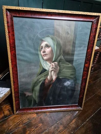 Vintage 1934 large print Mater Dolorosa glass wood framed