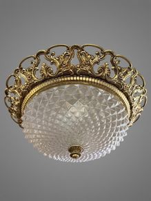 FLASH SALE ! Was 395 Now 320 ! Vintage 1960s French Brass & Cut Glass Statement Light