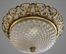 Vintage 1960s French Brass & Cut Glass Statement Light