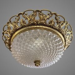 Vintage 1960s French Brass & Cut Glass Statement Light