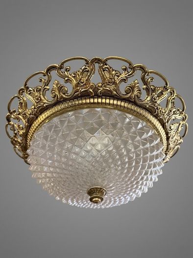 FLASH SALE ! Was 395 Now 320 ! Vintage 1960s French Brass & Cut Glass Statement Light