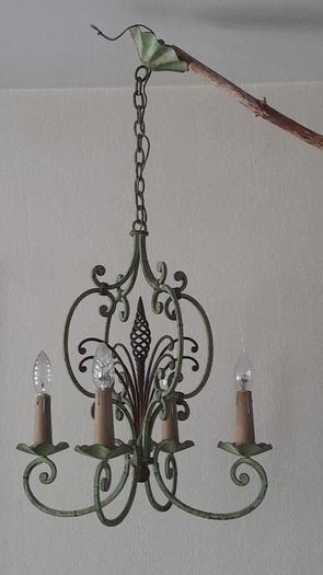 Antique French Circa 1930s Wrought Iron Chandelier with 4 Light Arms