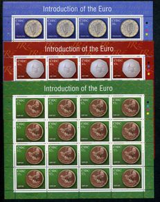 2002 Ireland Introduction of the Euro Currently Commemorative Stamp Sheetlets Plate 1A1A1A1A Mint Never Hinged (MNH)