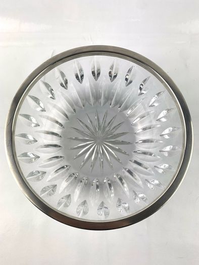 Vintage crystal serving bowl with silver rim
