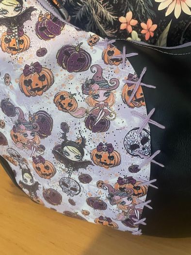 Handmade witch shoulder bag black and lilac