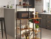Bakers Rack with Shelves  Microwave Stand with Wire Basket, 6 S-Hooks, Kitchen Shelf, Utility Storage for Spices Pots and Pans Rustic Brown