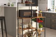 Bakers Rack with Shelves  Microwave Stand with Wire Basket, 6 S-Hooks, Kitchen Shelf, Utility Storage for Spices Pots and Pans Rustic Brown