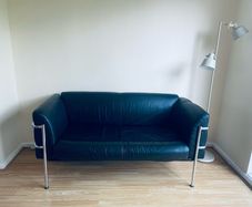Leather & chrome 2 seater sofa Kebe 1980s Bauhaus