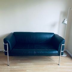 Leather & chrome 2 seater sofa Kebe 1980s Bauhaus