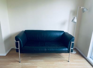 Leather & chrome 2 seater sofa Kebe 1980s Bauhaus