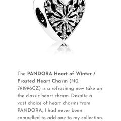Genuine Pandora Heart of Winter Snowflake Charm 791996CZ