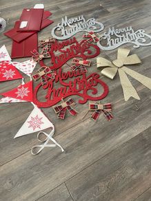 Christmas decorations and 3 gift wine boxes