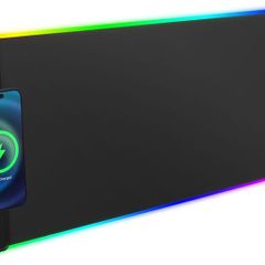 Charging RGB Gaming Mouse Pad - Wireless 15W Mousepad LED Extra Large Mouse Mat 80  30cm, 10 Light Modes Gaming Room Accessories, Computer Keyboard Mat Fast Charging Desk Mat for Gaming, Black