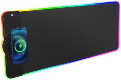 Charging RGB Gaming Mouse Pad - Wireless 15W Mousepad LED Extra Large Mouse Mat 80  30cm, 10 Light Modes Gaming Room Accessories, Computer Keyboard Mat Fast Charging Desk Mat for Gaming, Black