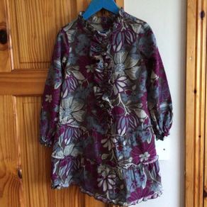 United Colors of Benetton girls grey purple pin cord long sleeve dress age 6-7 yrs