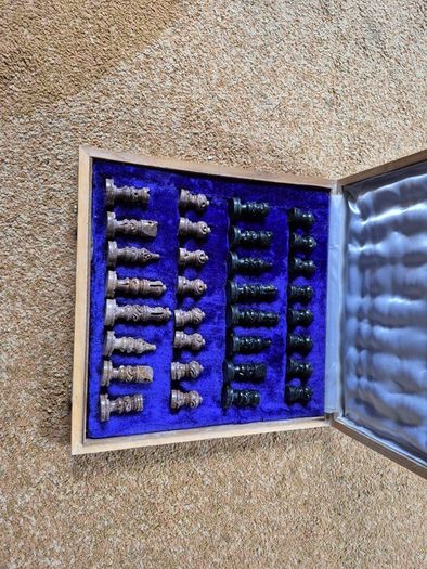 Handmade Stone Chess Set with Wooden Border